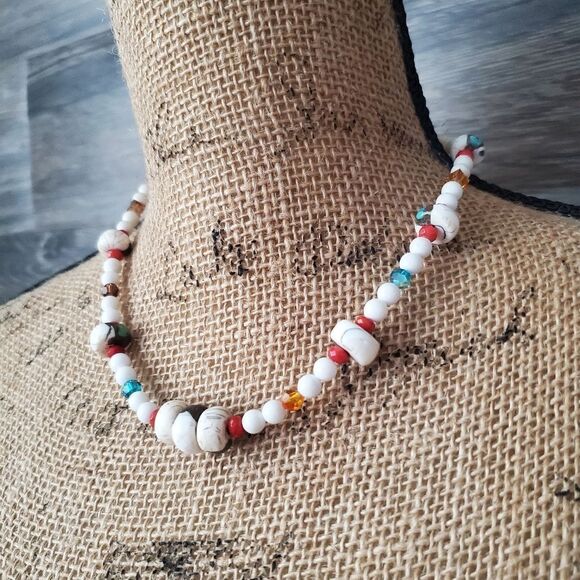 Artisan Saki 925 Beaded Pearl Turquoise Stone Short Necklace - Picture 1 of 6